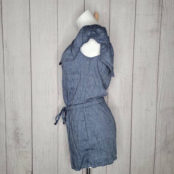Loft NWT Blue Chambray Ruffled Romper Off The Shoulder Womens Size Small - Picture 2 of 6